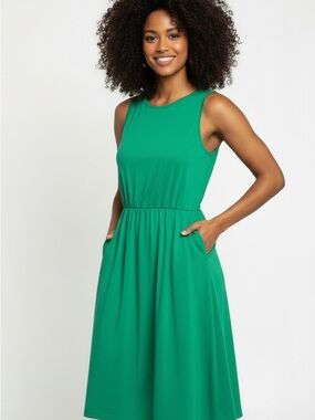 New York & Co Bright Green Sleeveless Lightweight Midi Dress w/ Pockets Size S